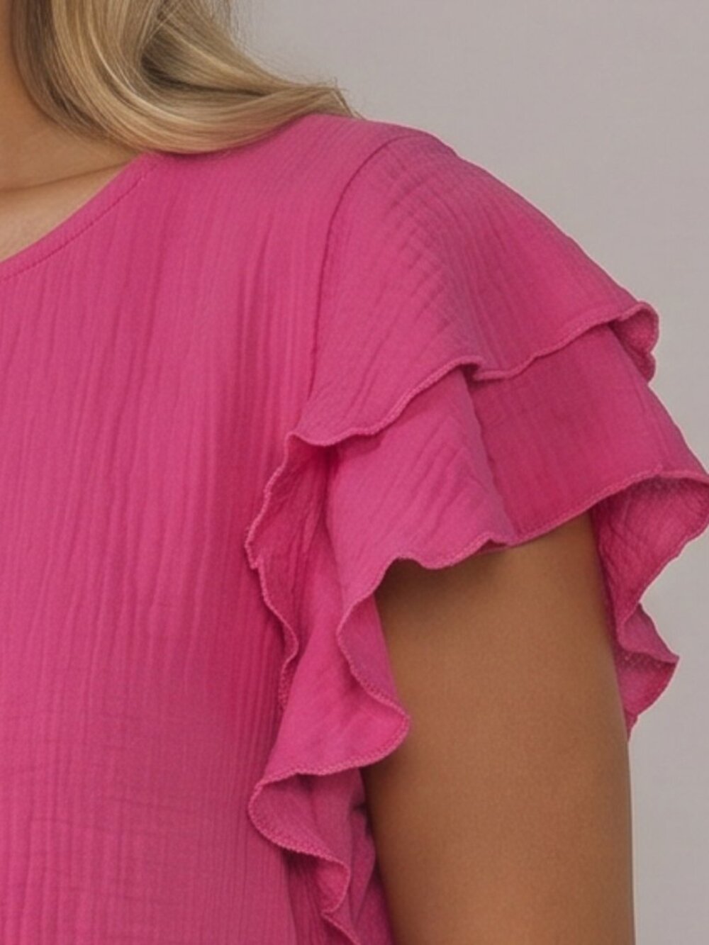 BiBi Pink Ruffle Sleeve Gauze Top - Picture 11 of 11